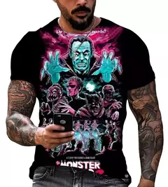 Camiseta casual masculina, filme de terror, atmosfera, grande, suspense, venda quente, novo, 2024