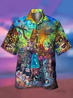 Camisas Tiki de mangas curtas masculinas, estampa 3D, tendência legal da moda, tops havaianos para festas na praia, tops soltos e respiráveis, 2024 - Wolf Magazine
