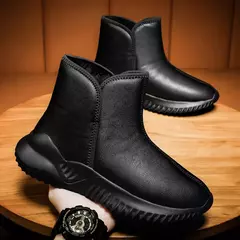 Botas de neve de pelúcia impermeáveis masculinas, botas de pele quente, sapatos casuais, deslizar, inverno