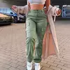Calças monocromáticas para mulheres, calças simples com zíper frontal, cintura alta, streetwear com vários bolsos, slim fit, moda streetwear, Y2k
