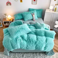Conjunto de cama luxuoso preto macio, capa de edredão Shaggy, 2 fronhas, zíper, veludo macio, 3pcs