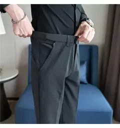 Calça de terno quente de pelúcia masculina, calça monocromática, cintura elástica, formal, negócios, fina, escritório, social, vestido, outono, inverno, 2023 - comprar online