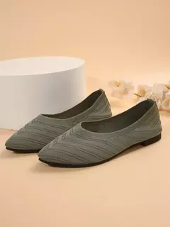 Sapatos baixos de dedo apontado para mulheres, Cor sólida, Sapatos de malha, Mocassins casuais, Sapatilhas respiráveis