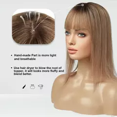 14 polegada ombre marrom real cabelo humano toppers perucas com franja base de seda clipe peças em linha reta topper cabelos para extensão do cabelo feminino - comprar online