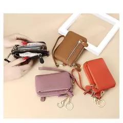 Royal Bagger-carteira curta para mulheres, couro genuíno de vaca, bolsa de embreagem fofa, porta-moedas com zíper, porta-cartão com chaveiro, na moda na internet