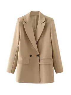 TRAF-Blazer de trespassado feminino, gola entalhada, manga comprida, chique, senhora do escritório, casaco vintage, casacos femininos, tops elegantes, moda