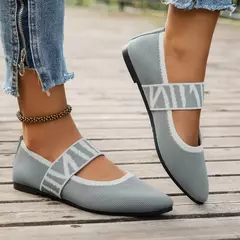 Imagem do Sapatos rasos de malha com blocos coloridos para mulheres, ballet flats, tiras listradas casuais, dedo apontado, mocassins femininos