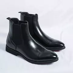 Imagem do Men's Red Sole PU Ankle Chelsea Boots, Business Round Toe Slip-On Shoes