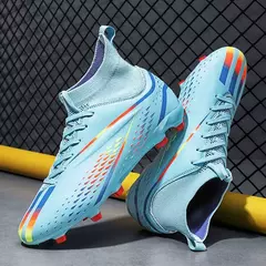 Imagem do Botas masculinas de futebol longas, sapatos de futebol ao ar livre, grampos internos, futsal confortável, confortável antiderrapante, FG, TF, fósforo para meninos