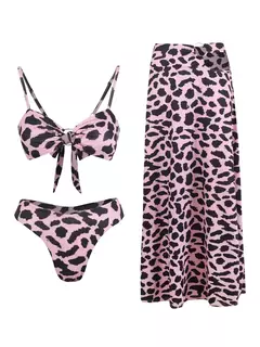 Conjunto de biquíni de três peças, sutiã acolchoado, borla, saia de praia de cintura alta, maiô de verão, moda sexy, monocromático - comprar online