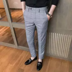 Xadrez masculino anti-rugas calças cortadas, roupas de grife casual, terno masculino reto, verão, fino, barato, designer, cheque, 9 - loja online