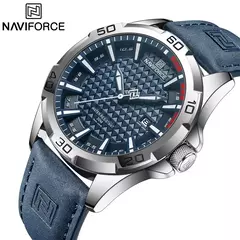 NAVIFORCE-Relógio de quartzo impermeável masculino com pulseira de couro, relógio de pulso esportivo masculino, marca de moda