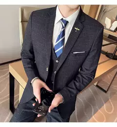 Terno xadrez formal masculino, vestido de noiva noivo, blazer de festa, calças, jaqueta, colete, calças, high-end, casual, escritório, marca - Wolf Magazine