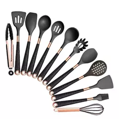 Conjunto De Utensílios De Cozinha De Silicone Resistente Ao Calor, Espátula, Colher, Ferramentas Antiaderentes, Alça Banhada A Ouro Rosa, Suporte, Presente De Cozinha na internet