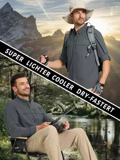 Tacvasen camisas de pesca de secagem rápida upf 50 + proteção solar masculina camisas de manga longa + curta malha respirável caminhadas trabalho camisas de carga - Wolf Magazine