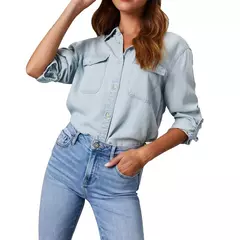 Camisas jeans soltas femininas, blusas monocromáticas, tops casuais, moda vintage, jovem feminina, verão, 2024 - comprar online