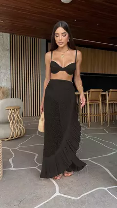 Conjunto de biquíni de três peças, sutiã acolchoado, borla, saia de praia de cintura alta, maiô de verão, moda sexy, monocromático na internet