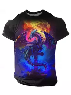 Camiseta de manga curta com estampa Dragão 3D masculina, camiseta casual diária de rua, esportes ao ar livre, moda urbana, verão