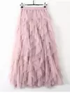 TIGENA-Tutu saia comprida de tule para mulheres, cintura alta, saia plissada, malha, rosa, moda coreana, fofa, estética, feminina, senhora, 2023