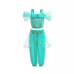 Michella moda meninas teal-azul princesa jasmim cosplay vestido de halloween vestido de festa de aniversário - Wolf Magazine