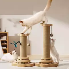 Imagem do Mesa giratória de sisal de madeira maciça para gatos, coluna para arranhar gatos, bastão para provocar gatos, placa para arranhar gatos, vertical, durável e sem cair