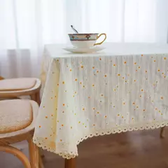 Toalha De Mesa De Mistura De Algodão Impresso Floral, Lavável Farmhouse Table Cover, Bege, Festa De Casamento, Sala De Estar, Decoração Do Chuveiro Do Bebê