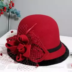 Chapéu Fedora com fita bowknot para mulheres, chapéus de feltro de lã jazz para senhoras, elegante vestido capela, boliche francês banquete, inverno e outono - Wolf Magazine