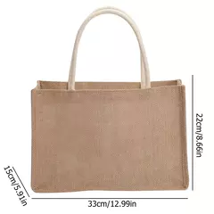 Imagem do Sacolas de serapilheira reutilizáveis com alça, bolsa de compras em branco juta praia, sacos do presente vintage, mercearia, festas de aniversário