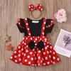 Cartoon Polka Dot Vestido de noite com arco para bebê, roupas para crianças, festa de aniversário, Princess Toddler, crianças, 0 a 3 anos, 2 peças por conjunto