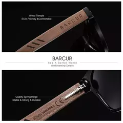 BARCUR Design Madeira Óculos De Sol Homem Natural Noz Óculos De Sol Mulheres Óculos Polarizantes Óculos UV Proteção Eyewear - comprar online