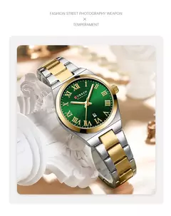 Curren-relógio de pulso de aço inoxidável feminino, cor do ouro, impermeável, quartzo, romântico, presente para namorada
