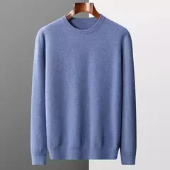 Pulôver masculino de malha com mangas compridas, suéter 100% lã merino, top casual básico de cor sólida, moda - Wolf Magazine