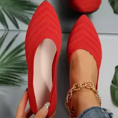 Sapatilhas femininas de malha, sapatilhas casuais, dedo do pé pontiagudo, mocassins para barcos de escritório, cor sólida, novo, 2022, 2024 - comprar online