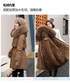 Imagem do Parka longa de lã com capuz feminino com gola de pele, casaco fino, roupas acolchoadas, neve quente, moda inverno, novo, 2023