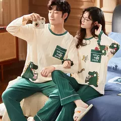 Conjunto pijama coreano de algodão masculino e feminino, pijama casual loungewear, roupa de casa outono - Wolf Magazine