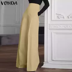 Vonda-Calça de perna larga, cintura alta com zíper, calça palazzo comprida, monocromática, elegante, escritório, moda, casual, verão, 2022 na internet