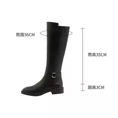 Botas de joelho de couro PU para mulheres, decoração de metal fivela, calçado feminino ao ar livre, sapatos pretos longos, nova moda, tamanho 34-41 na internet