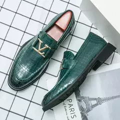 Calçado de couro masculino, mocassins empresariais, sapatos de fivela casuais, tendência, marca de luxo, novo designer - loja online