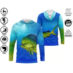 UPF 50 + proteção Uv Tops de secagem rápida, camisa de pesca com capuz respirável fina para uso ao ar livre, manga longa, camisa de impressão de desempenho - loja online