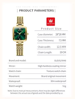 Imagem do OLEVS Originais Mulheres Relógios De Luxo Elegante Quartz Relógio De Pulso De Aço Inoxidável Gold Square Quartz Watch Set Presente para Menina 9948