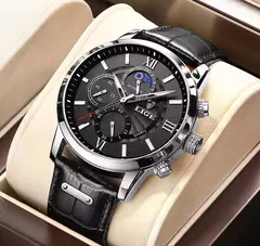 Imagem do LIGE-Relógio de quartzo de couro marrom de luxo masculino, relógio impermeável, relógios esportivos, marca superior, casual, novo, 2022
