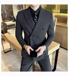 Fato de trespassado estilo britânico masculino, negócio formal, slim fit, smoking casual, festa de casamento, conjunto de 3 peças - comprar online