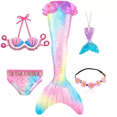 Novas crianças a pequena sereia caudas crianças memaid maiô biquíni traje de halloween feminino pode adicionar monofin para piscina - comprar online