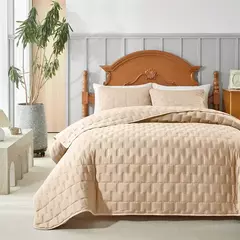 Imagem do Conjunto de colcha, capa de cama de poliéster + fronha, colcha de verão acolchoada bege, verde liso queen king 176*230cm 3 peças personalizadas
