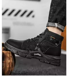 Botas de couro com renda impermeável masculina, bota leve no tornozelo, sapato casual antiderrapante, moda inverno, novo na internet