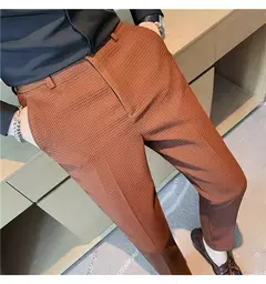 Imagem do Calça waffle stretch masculina, calça reta justa, terno de festa social, roupa formal, alta qualidade, nova moda, 2022