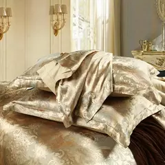 Luxo Jacquard cama conjunto, capa de edredão, flor dourada, king size, 2 fronha, única fronha, alta qualidade, 2 pcs, 3pcs - Wolf Magazine