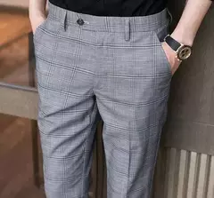 Xadrez masculino anti-rugas calças cortadas, roupas de grife casual, terno masculino reto, verão, fino, barato, designer, cheque, 9 - loja online