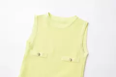 Mini vestido de bolso feminino sem mangas com o pescoço, malha, elegante vestido de botão, fino Lady Fashion, verão, fêmea, 2024 na internet