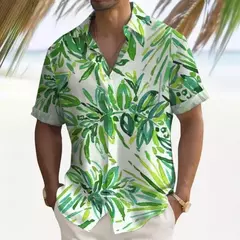 Camisa de praia masculina com impressão 3D, manga curta, extragrande, botão, solta, casual, havaiana, rua, diário, moda verão